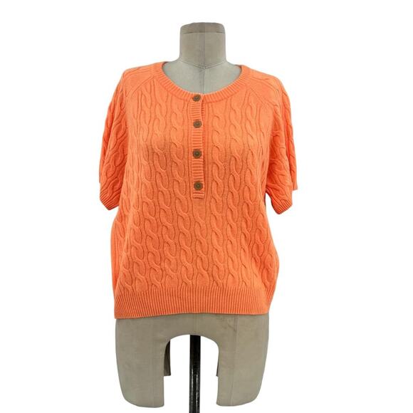 J. Crew Cashmere Cable-Knit Henley T-shirt Sweater Orange Size XL - Picture 1 of 10